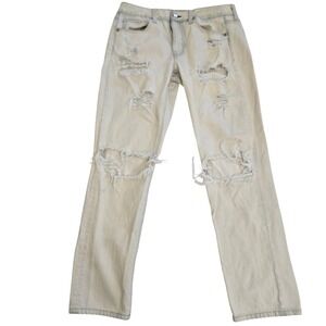 American Eagle Tomgirl Jeans Women's Distressed‎ Ripped Light Wash Denim Thrash